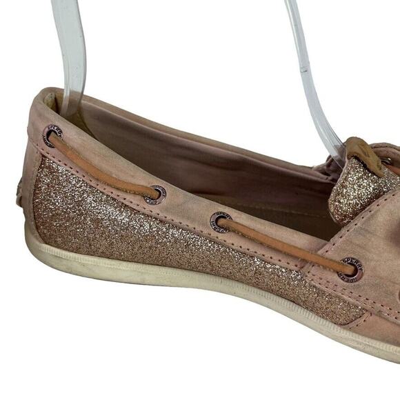 Sperry Top Sider Womens Leather Glitter Rose Gold Boat Shoes Flats Slip On sz 7 - Picture 3 of 16